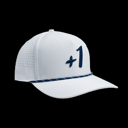 +1 White 3D Embroidered Golf Hat
