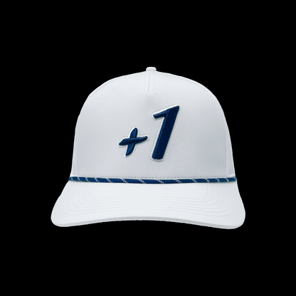 +1 White 3D Embroidered Golf Hat