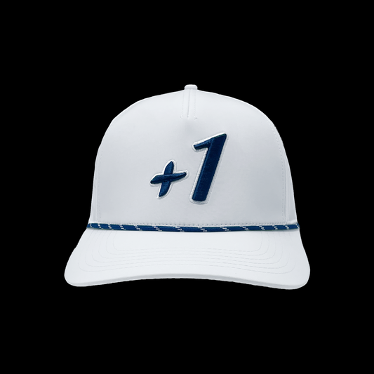 +1 White 3D Embroidered Golf Hat