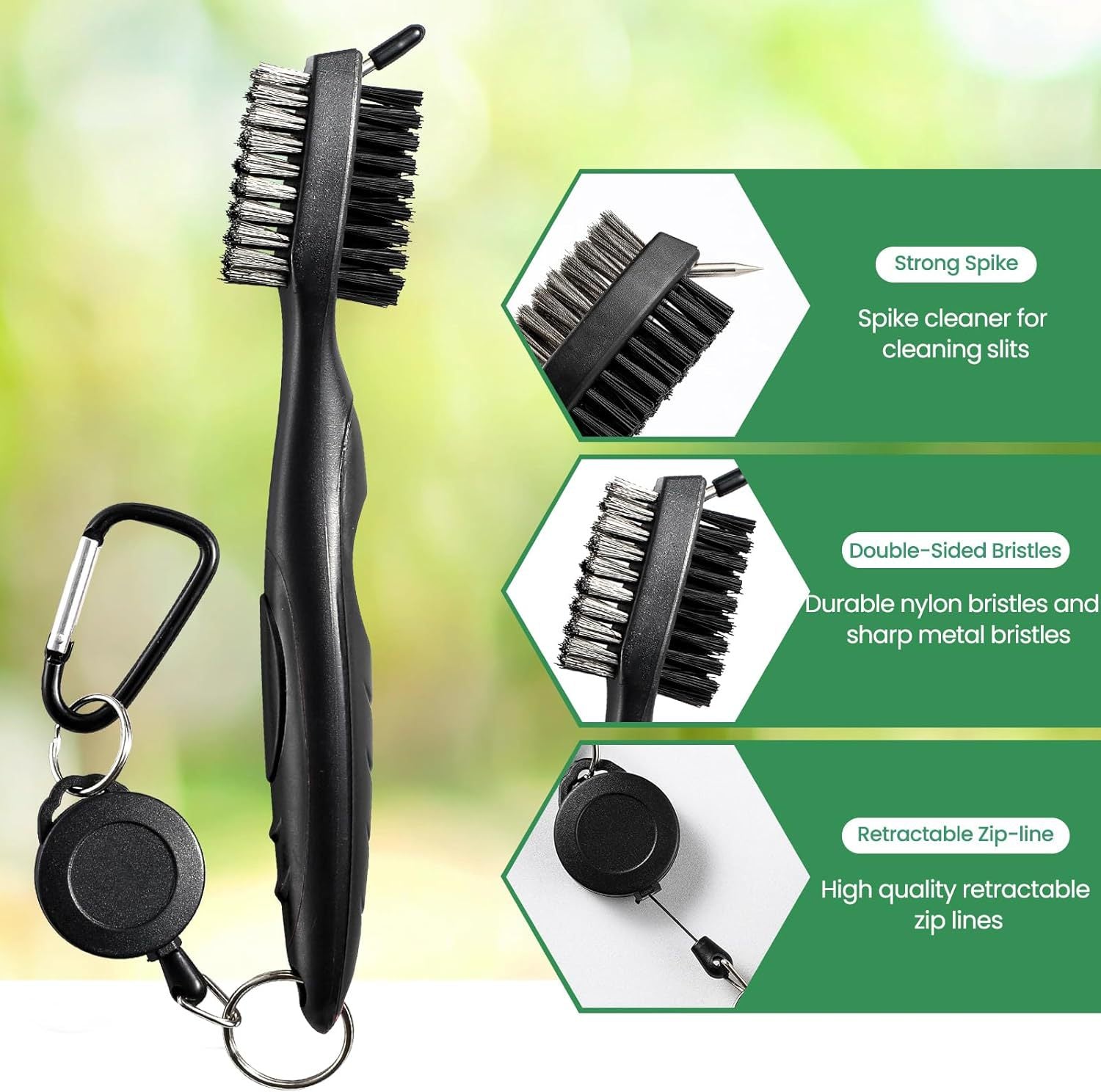 Golf Club Cleaning Brush and Groove Cleaner with Retractable Clip(Black)