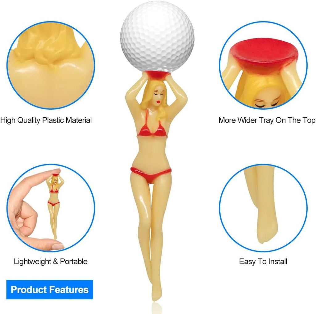Perky Bikini 3" Novelty Golf Tees – 6-Pack Colorful Durable Plastic Golf Accessories