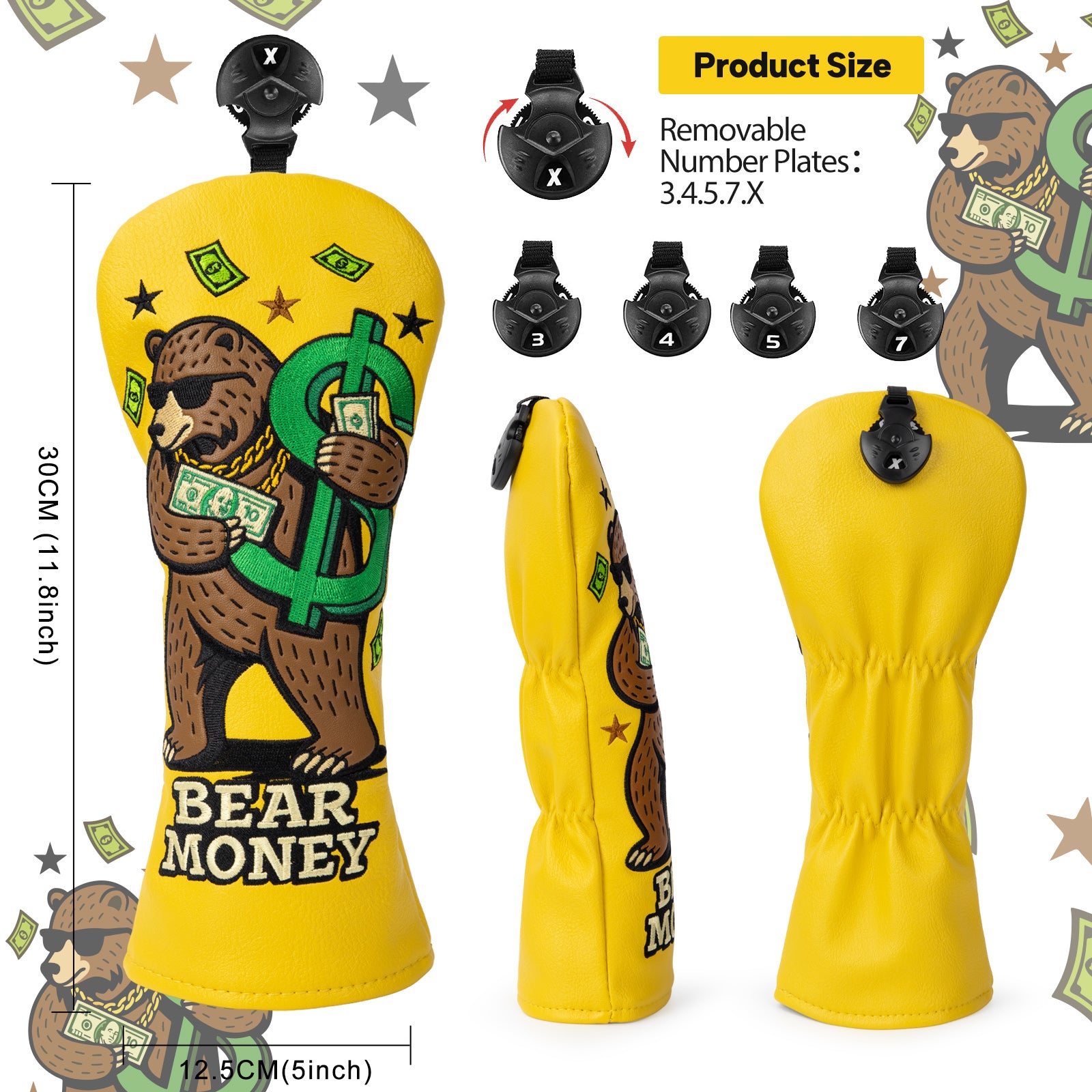 Embroidery Dollar Bears Driver/Fairway/Hybrid Headcover