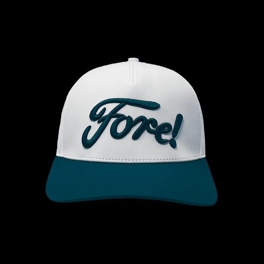 Fore! White & Teal 3D Embroidered Golf Hat