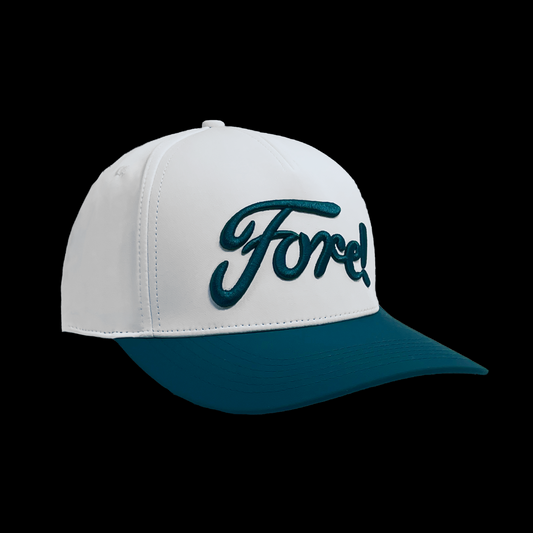 Fore! White & Teal 3D Embroidered Golf Hat